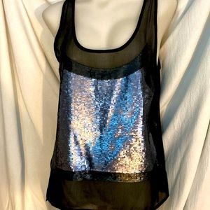 Black and sequin sheer tank top